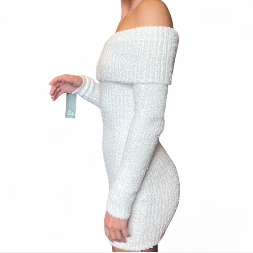 Off-Shoulder White Sweater Dress